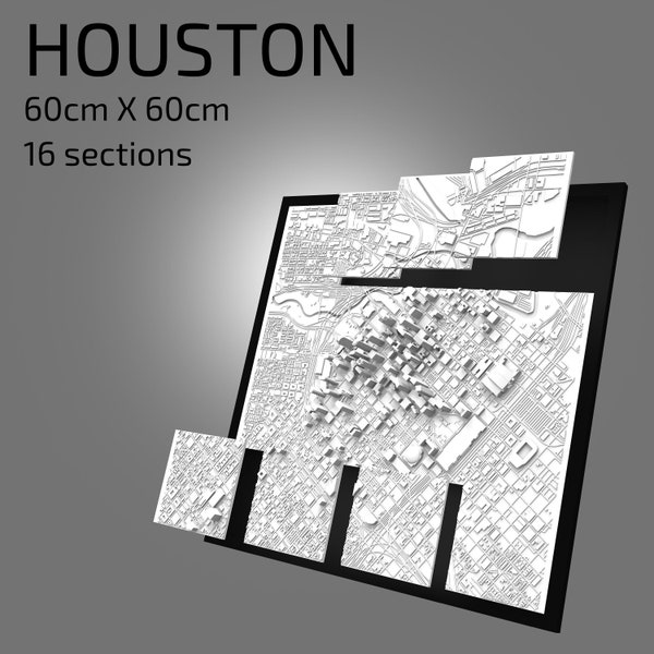 3D Houston | Digital Files | 3D STL File | Houston 3D Map | 3D City Art | 3D Printed Landmark | Model of Houston Skyline | 3D Art