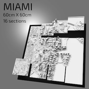 3D Miami | Digitale bestanden | 3D STL bestand | Miami 3D Kaart | 3D City Art | 3D-geprinte landmark | Model van Miami Skyline | Kunst
