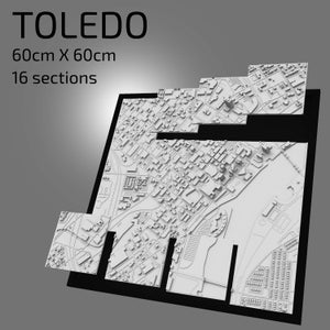 Toledo 3D / File digitali / File STL 3D / Mappa 3D di Toledo / Arte della città 3D / Punto di riferimento stampato in 3D / Modello dello skyline di Toledo / Arte 3D