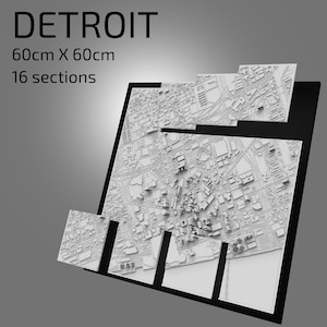 | 3D detroit fichiers numériques | | de fichiers 3D STL | de carte 3D de Détroit | d’art de ville en 3D | de repère imprimé en 3D Maquette de Detroit Skyline | Art 3D