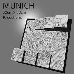 3D München | Digitale bestanden | 3D STL bestand | München 3D Kaart | 3D City Art | 3D-geprinte landmark | Model van de skyline van München | 3D-kunst