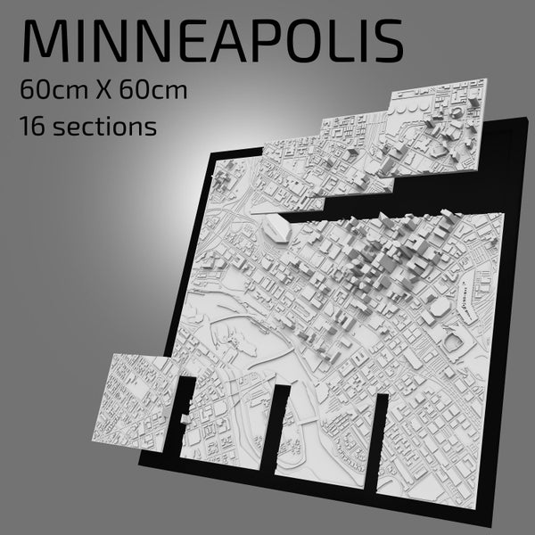 3D Minneapolis | Digital Files | 3D STL File | Minneapolis 3D Map | 3D City Art | 3D Printed Landmark | Model of Minneapolis Skyline |3D Art