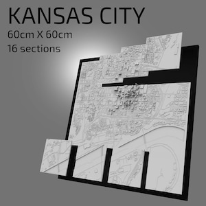 3D Kansas City | Digitale bestanden | 3D STL bestand | Kansas City 3D Kaart | 3D City Art | 3D-geprinte landmark | Model van skyline van Kansas City | Kunst