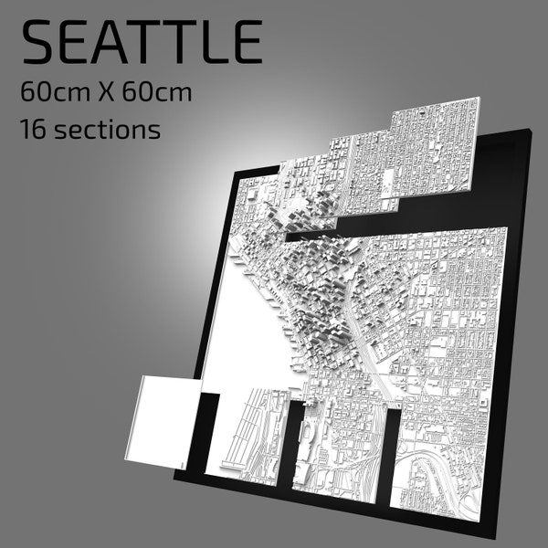 3D Seattle | Digital Files | 3D STL File | Seattle 3D Map | 3D City Art | 3D Printed Landmark | Model of Seattle Skyline | 3D Art