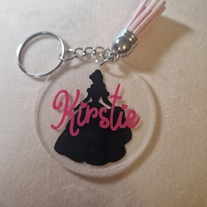 disney cinderella personalised Keyring with a colourful tassel.