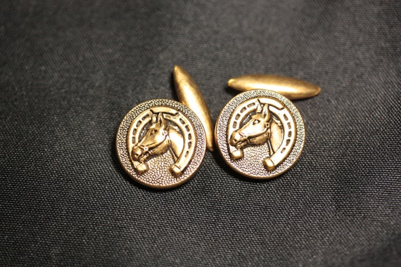 Vintage Horse Head in Horseshoe Cuff Links - image 1