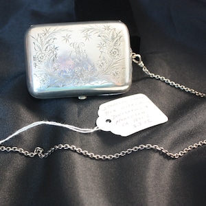 Antique Russian Sterling Snuff Box with Chain, Decorations & Monogram, ca 1800&#39;s