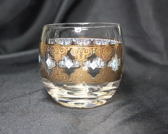 Vintage MCM Culver Roly Poly Cocktail Glasses, Gild and Light Blue/Turquoise Design, Priced as each, See description for condition