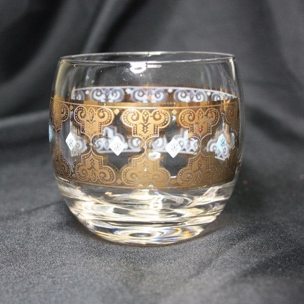 Vintage MCM Culver Roly Poly Cocktail Glasses, Gild and Light Blue/Turquoise Design, Priced as each, See description for condition