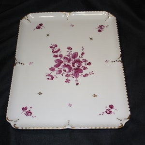 Vintage Hand Painted Porcelain Tray, Rose Design with Gold Accents