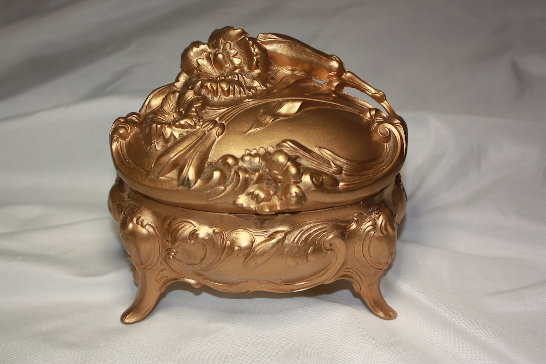 Antique Art Nouveau Gilded Jewelry Box, Jewelry Casket. See Description ...