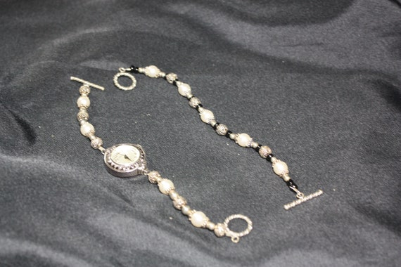 Geneva Elite Ladies Beaded Bracelet and Watch, Bl… - image 1