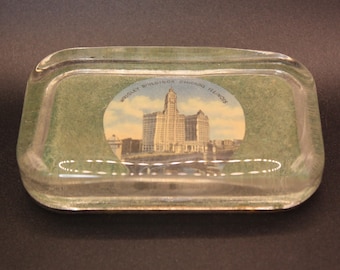 Vintage Wrigley Buildings, Chicago Illinois Glass Paperweight