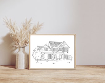 Custom Digital House Portrait | Home Illustration Sketch | Personalized House Art | Linear House Art | Minimalist Home | Housewarming Gift