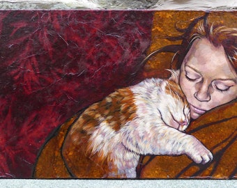 Custom Pet Portraits, 20"x10" Hand Painted, Mixed Media on Canvas