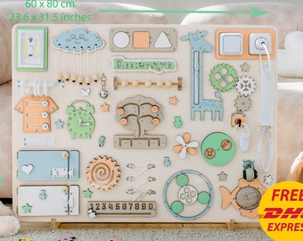 Personalized Montessori Busy Board: Wood Sensory Activity Toy