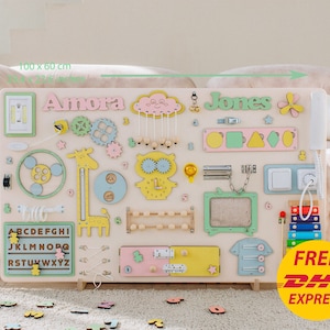 Très grand tableau occupé ivoire pastel pour fille, cadeau 1er anniversaire, tableau occupé, tableau occupé 1 an, tableau chargé Montessori, activité cadeau éducatif