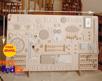 Tablero de actividades personalizado XXL de madera natural: Juguete sensorial Montessori