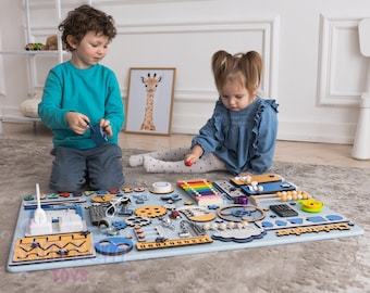 Personalized Toddler Busy Board: Montessori Sensory Toy, Name Puzzle