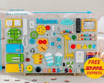 Personalized Extra Large Montessori Busy Board: Toddler Sensory Toy