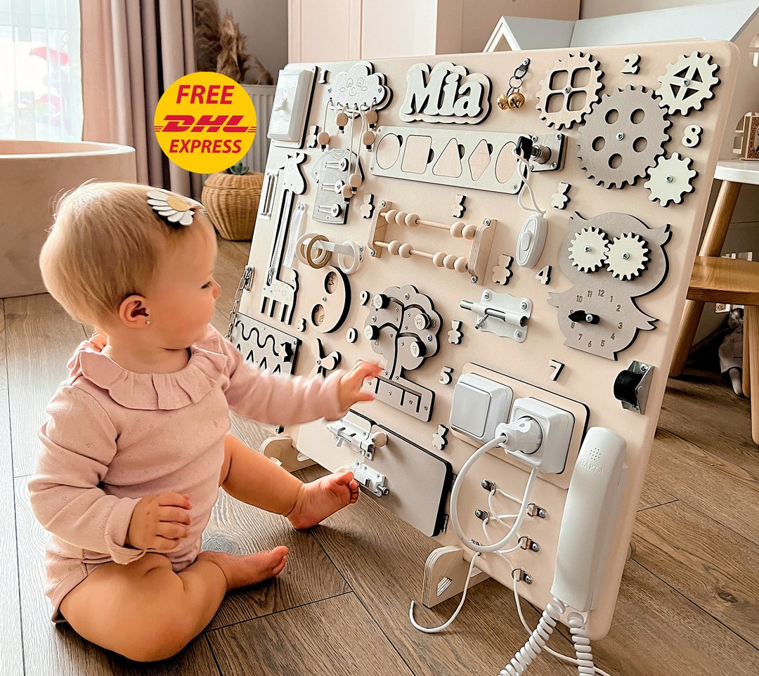 Natural Wood Busy Board Gift for Baby 1 2 3 Year Old,busy Board Toddler