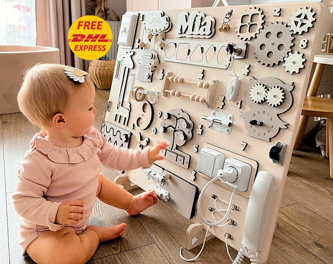 Montessori Busy Board: Natural Wood Activity Toy for Toddlers