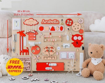 Natural Wood Extra Large Busy Board: Montessori Toddler Toy, Personalized