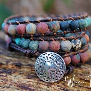 Wrap bracelet three-layer jasper matt beads love friendship meditation
