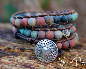 Wrap bracelet three-layer jasper matt beads love friendship meditation