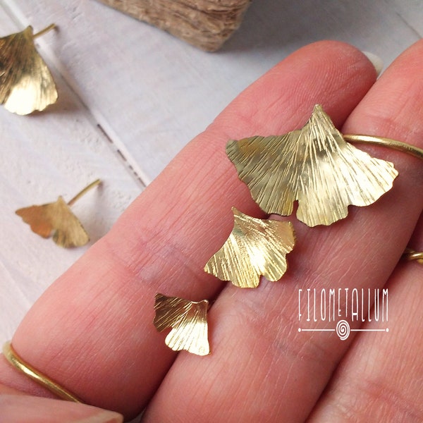 ginkgo biloba leaf brass stud earrings