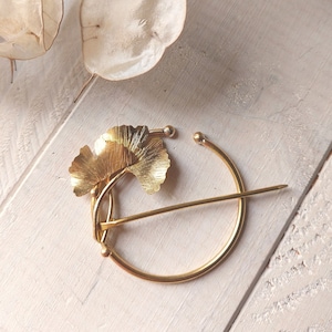 handmade ginkgo biloba leaves brass sweater or scarf pin