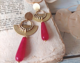 art nouveau style brass and semiprecious stone earrings