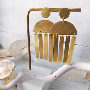 geometric brass pendant earrings, handmade