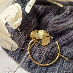 handmade brass sweater or scarf pin with ginkgo biloba leaves image 4