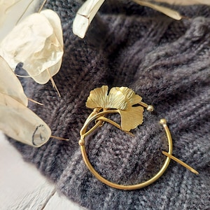 handmade brass sweater or scarf pin with ginkgo biloba leaves image 9