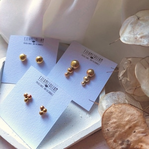minimalist stud earrings, with brass balls, handmade