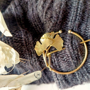 handmade brass sweater or scarf pin with ginkgo biloba leaves image 5