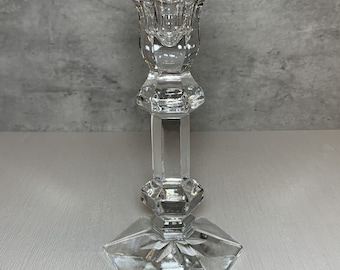 Early Clear Cut Lead Crystal Georgian Style Pedestal Taper Candleholder 7"