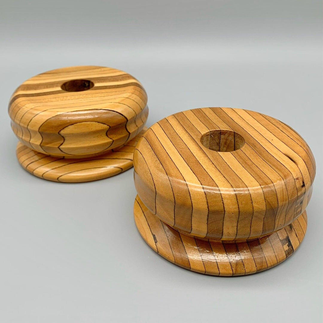 Pair of Handmade Laminated Turned Wood Candlestick Holders 4.5" Signed ...
