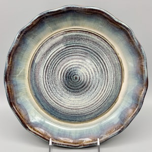 Bill Campbell Art Pottery Flambeaux Drip Glaze Deep Dish Pie Plate 11" Signed