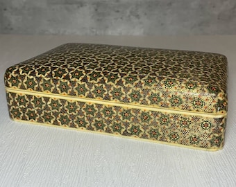 Vintage Hand Crafted Persian Khatam Fully Inlaid Camel Bone Trinket Box 6&quot;