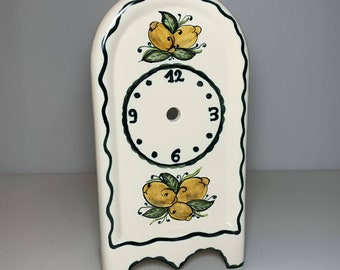 Vintage Italian Pottery Hand Painted Lemon Motif Table Mantel Clock House 8.5"