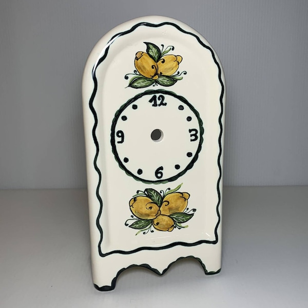 Vintage Italian Pottery Hand Painted Lemon Motif Table Mantel Clock House 8.5"
