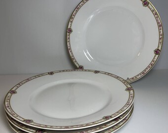 Set of 4 Vintage Fraureuth Germany Gilded Rose Border 9.75&quot; Dinner Plates