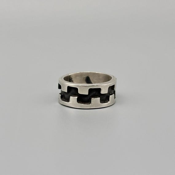 Taxco Sterling Silver Extra Heavy Stamped Sz 9.25 Band Ring 9.44g Mexico Vtg