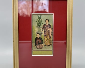 Antique Polychrome Lithograph Bali Indonesian Framed Tea Spice Label 8.25" x 6"