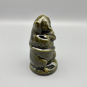 Brush McCoy Pottery Billy Possum Olive Green 5.5" Stoneware Opossum Bank 1910