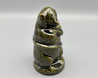 Brush McCoy Pottery Billy Possum Olive Green 5.5" Stoneware Opossum Bank 1910