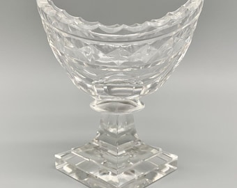 Antique Cut Crystal Footed Navette Form Scalloped Oval Salt Cellar 3.25" Czech