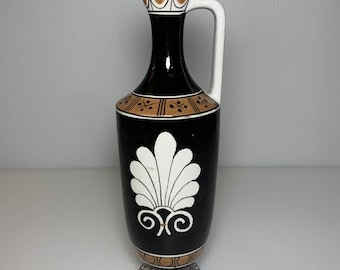Vintage MCM Greek Faience Pottery Hand Painted Figural Decanter 7.75&quot;